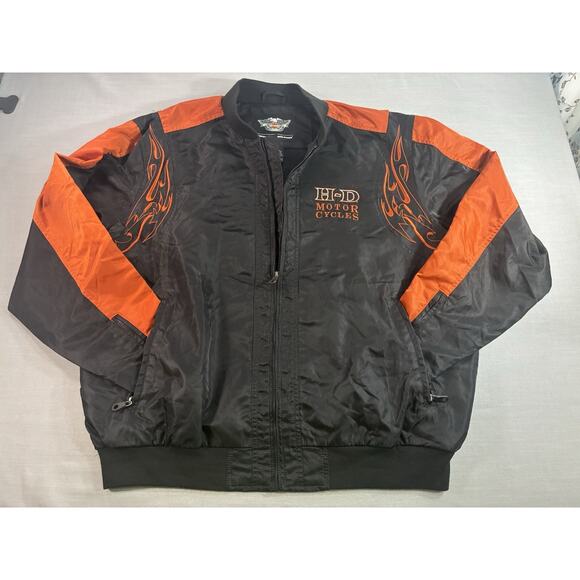 Harley-Davidson Other - Harley Davidson Jacket Mens XL Black Orange Flame Logo Zip Up Motorcycle